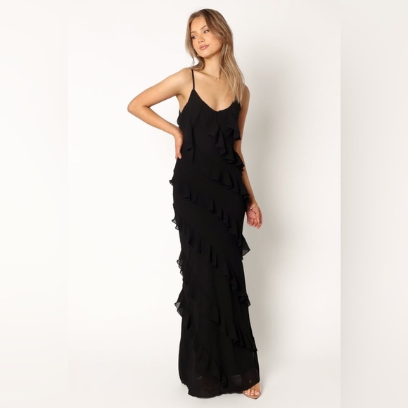 PETAL & PUP CIAO RUFFLES MAXI DRESS - BLACK B146 - Picture 1 of 6